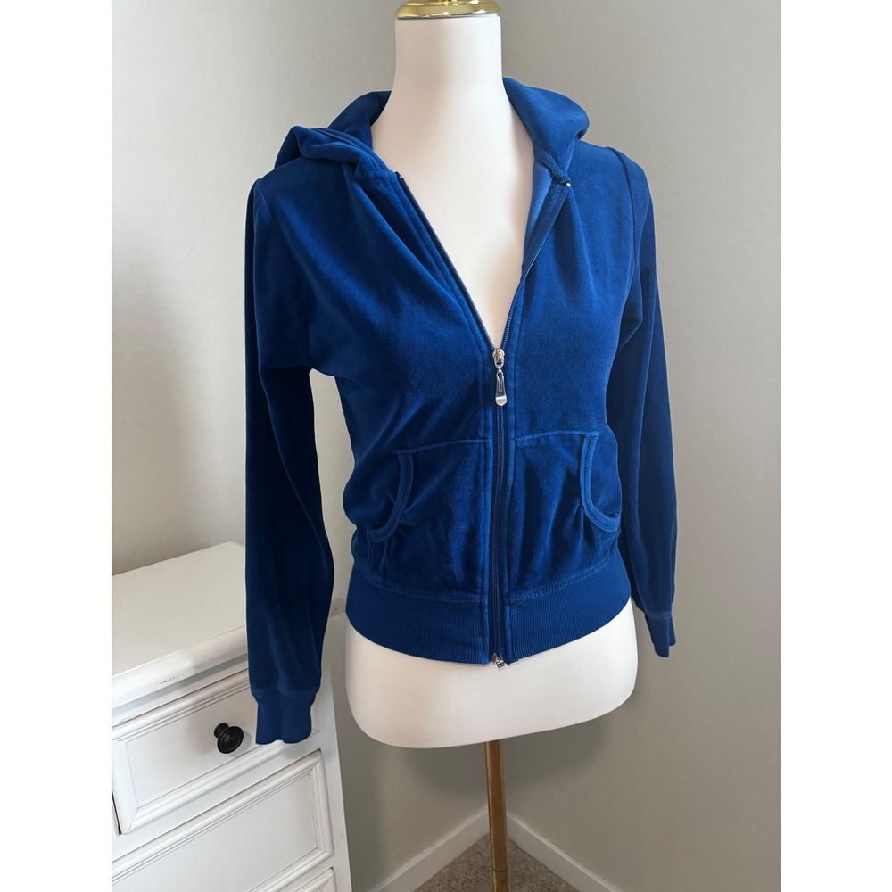 Ekz Jr Womens Royal Blue Velour Zip Up Hoodie Y2K Aesthetic Small